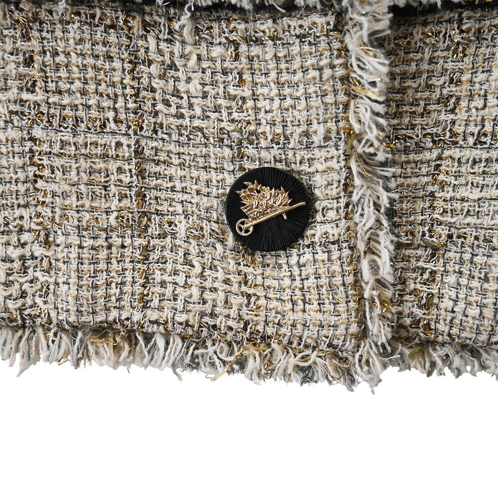 Chanel Beige Metallic Gold Silver Tweed Fringe Trim Jacket Size 38 Approx US 6 - Picture 6 of 16